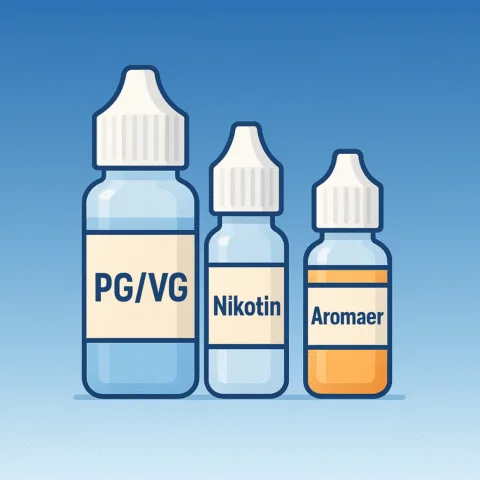 [Billede af teknisk oversigt over komponenter i e-væske: PG, VG, Nikotin og Aroma]