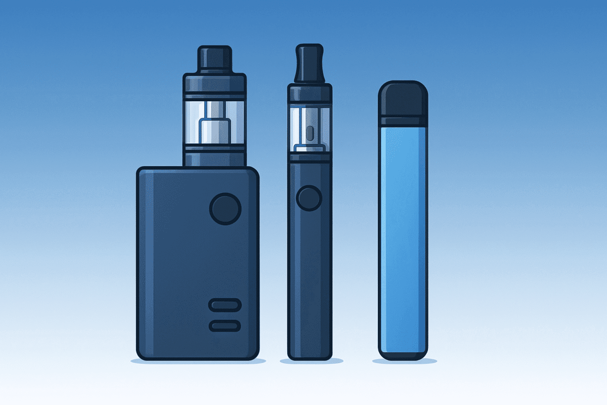 e-cigaret, vape pen og puff bar modeller